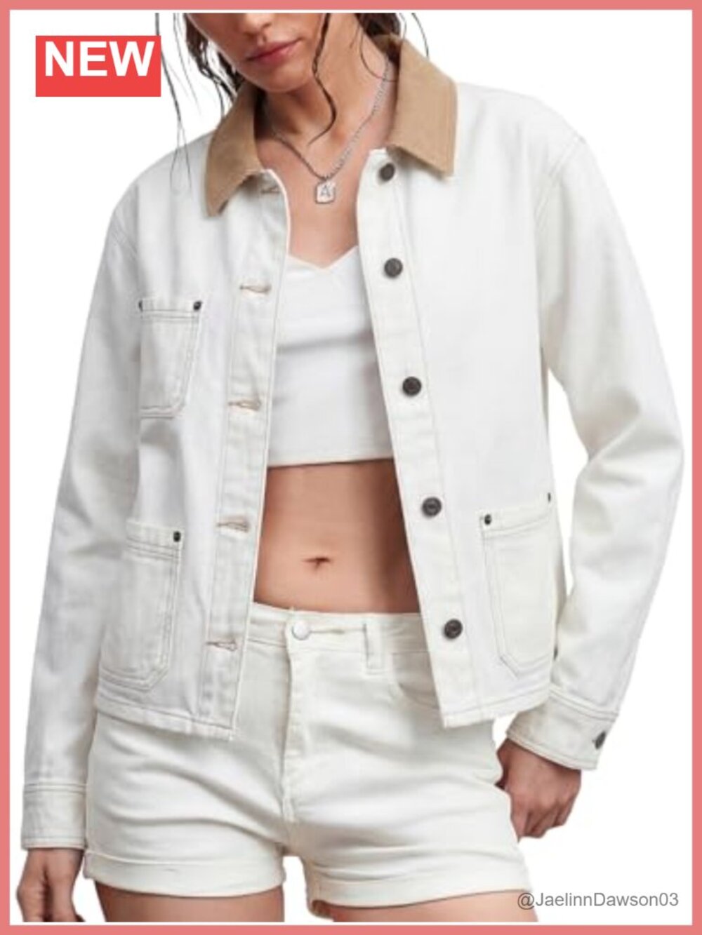 Womens Denim Jacket Corduroy Collar Oversized Button Down Jean Shacket